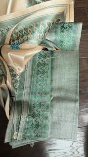 Pure Tussar Silk - Tan Beige Green Dolabedi
