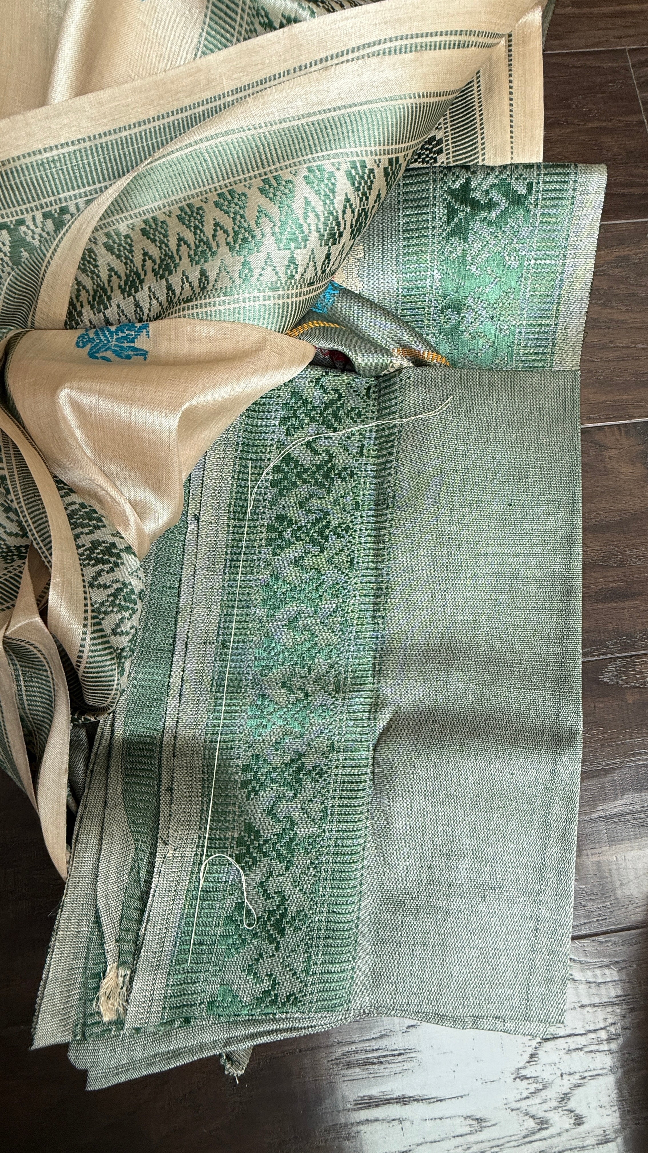 Pure Tussar Silk - Tan Beige Green Dolabedi
