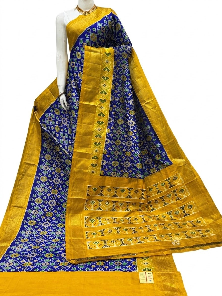 Pure Silk Ikat - Royal Blue Yellow Pochampally