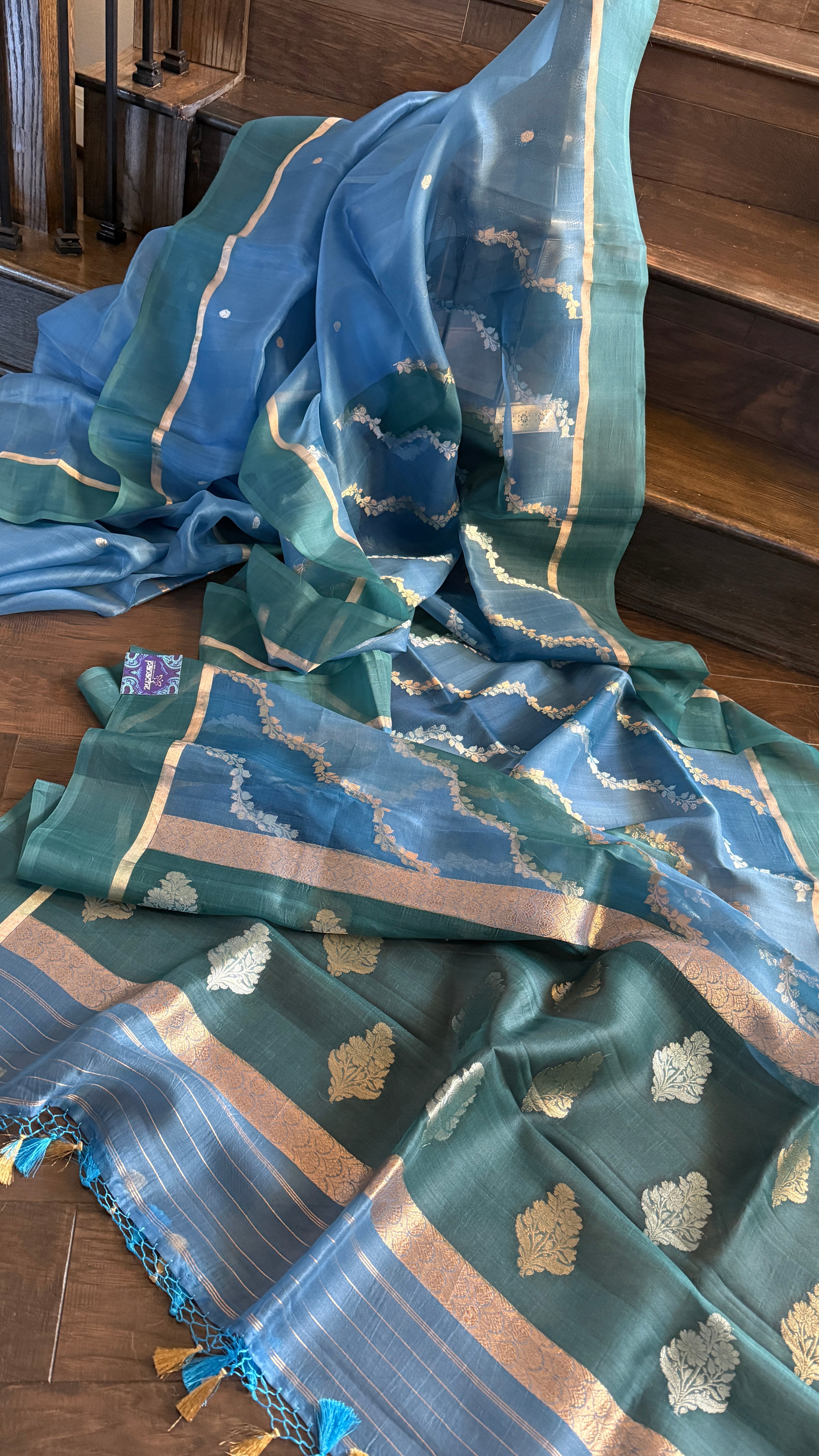 Kora Silk Rangkat Banarasi - Blue Shaded