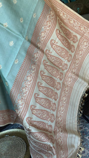 Tussar Silk Baluchari Banarasi - Light Grey Green Woven