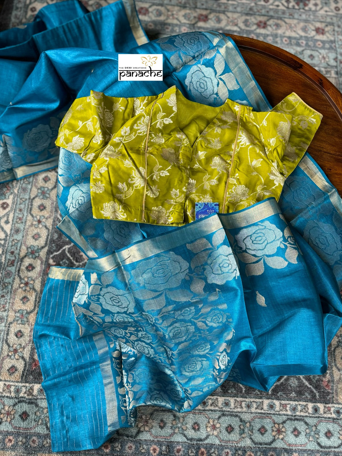 Pure Tussar Silk Woven - Metallic Blue Rose