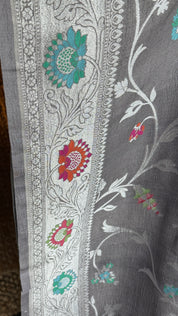 Tussar Georgette Banarasi - Grey Meenakari