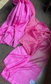 Matka Silk Muslin - Pink Half and Half Design