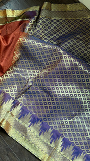 Soft Silk Kanjivaram - Rust Tanchoi Golden Zari