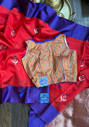 Designer Blouse - Orange Royal Blue