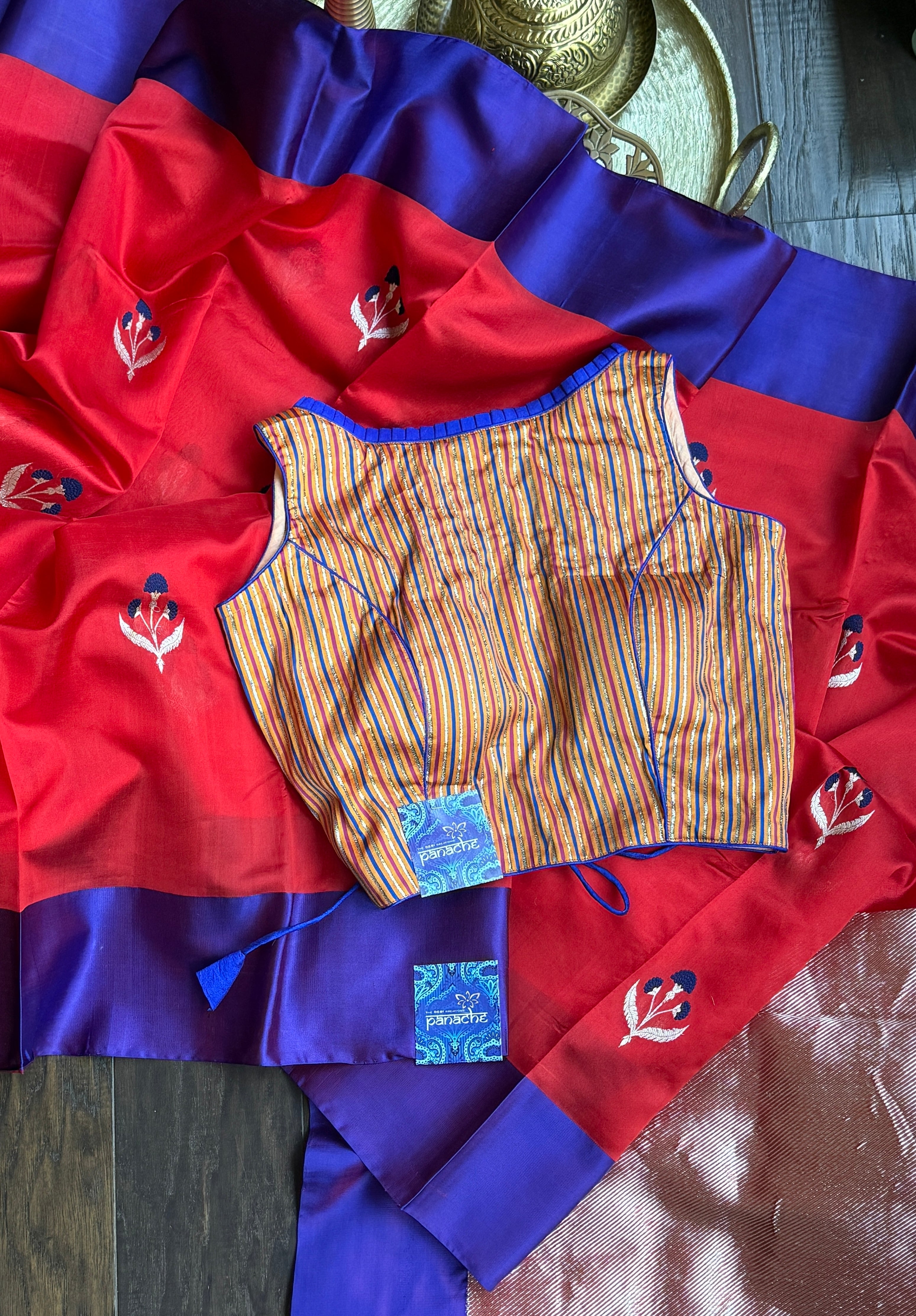 Designer Blouse - Orange Royal Blue