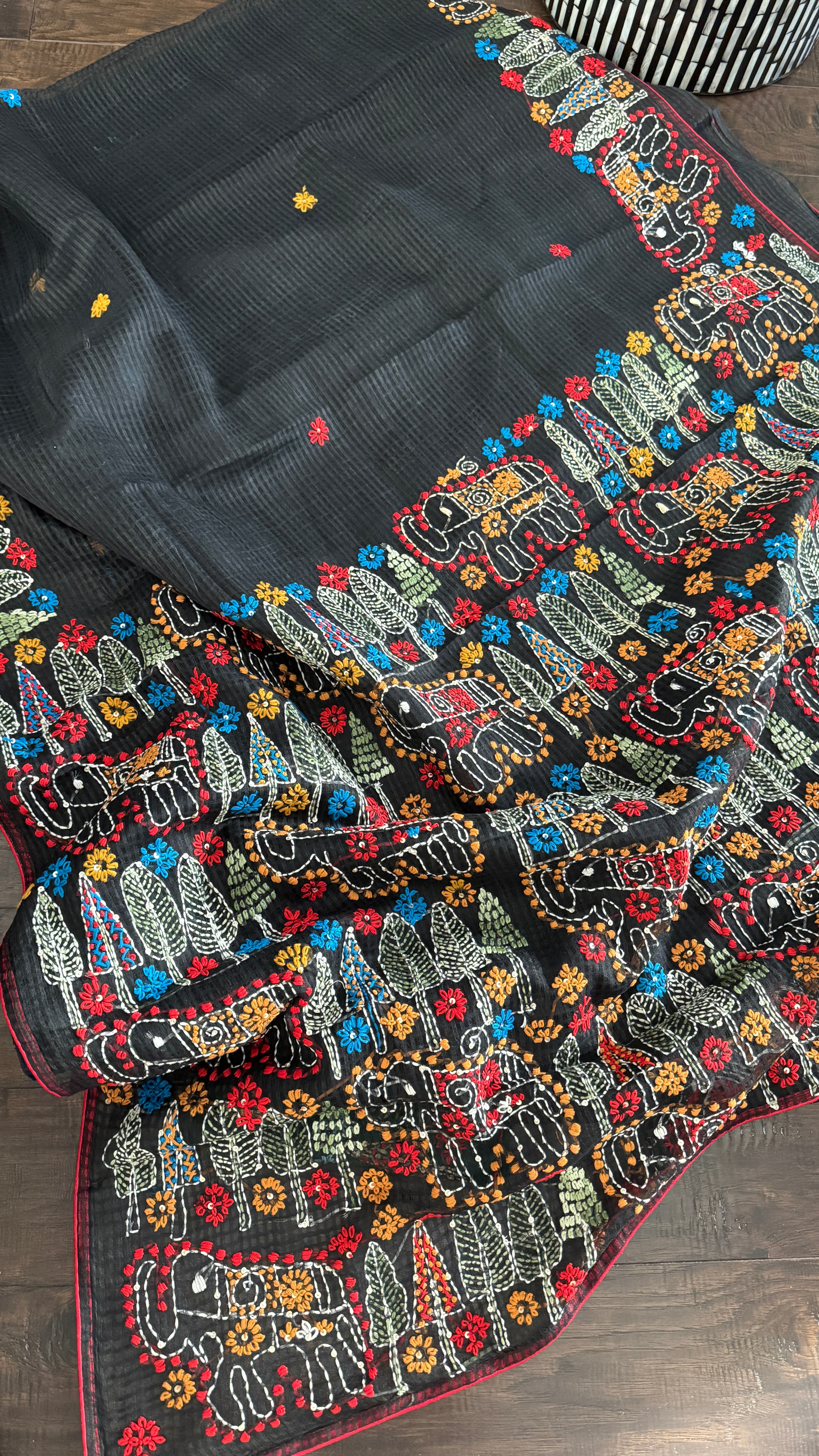 Kota Silk Lamban - Black Embroidered