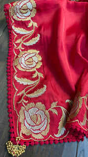 Soft Silk Embroidered - Red
