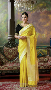 Pure Katan Silk Kadhua Banarasi - Lemon Ochre Yellow