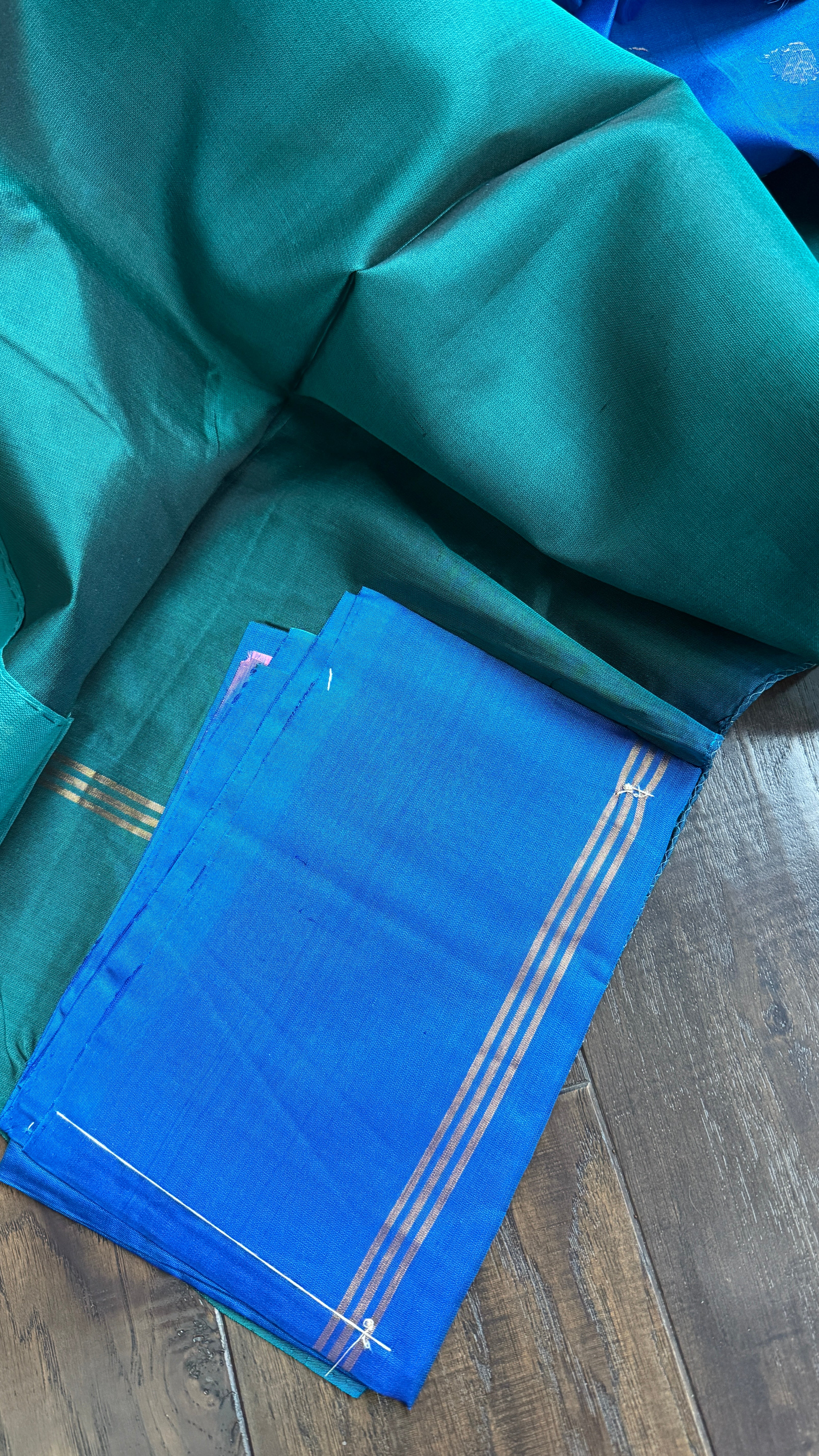 Pure Silk Kanjivaram - Teal Green Blue