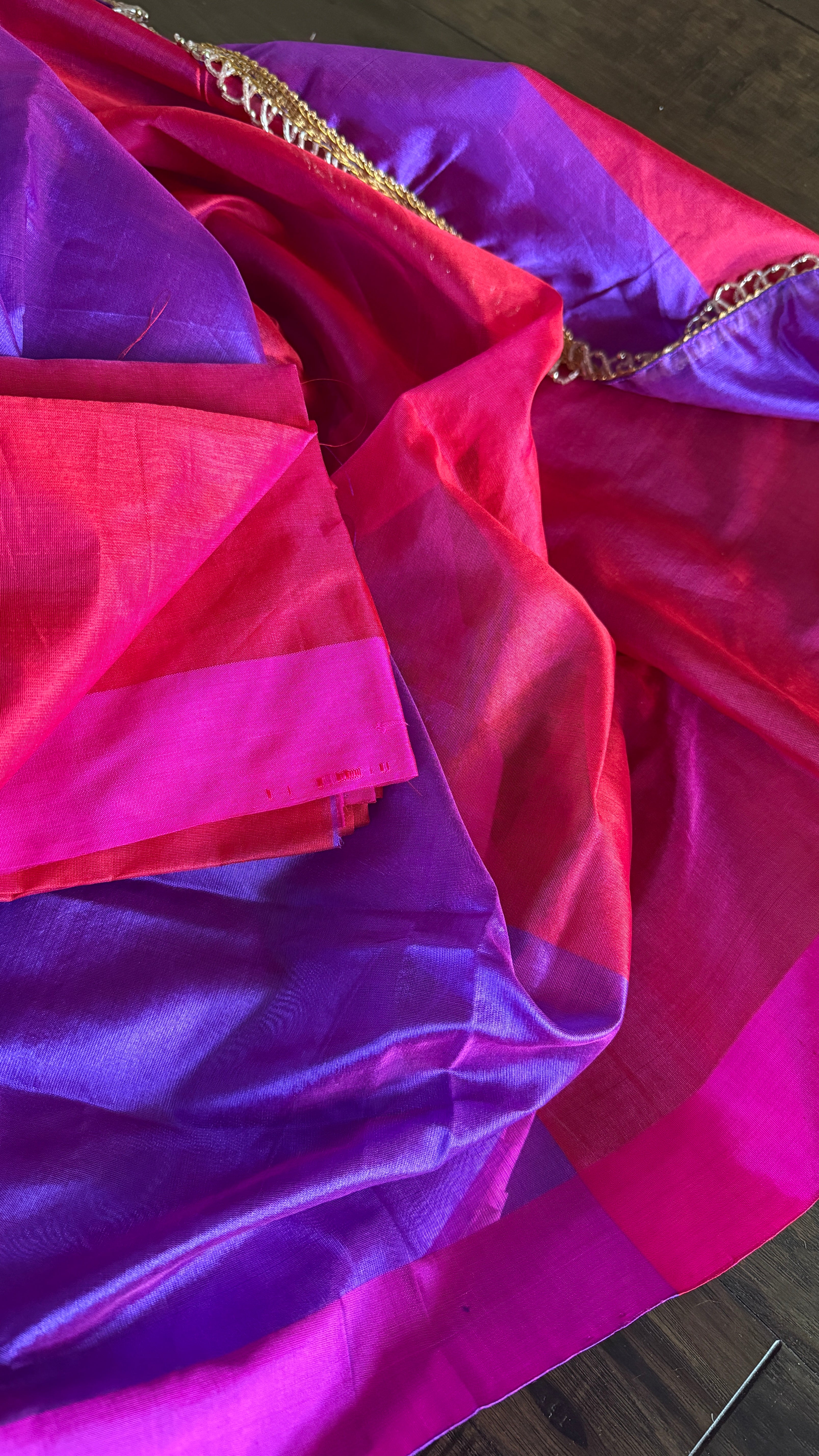 Pure Chanderi Pattu Silk - Purple Magenta Pink