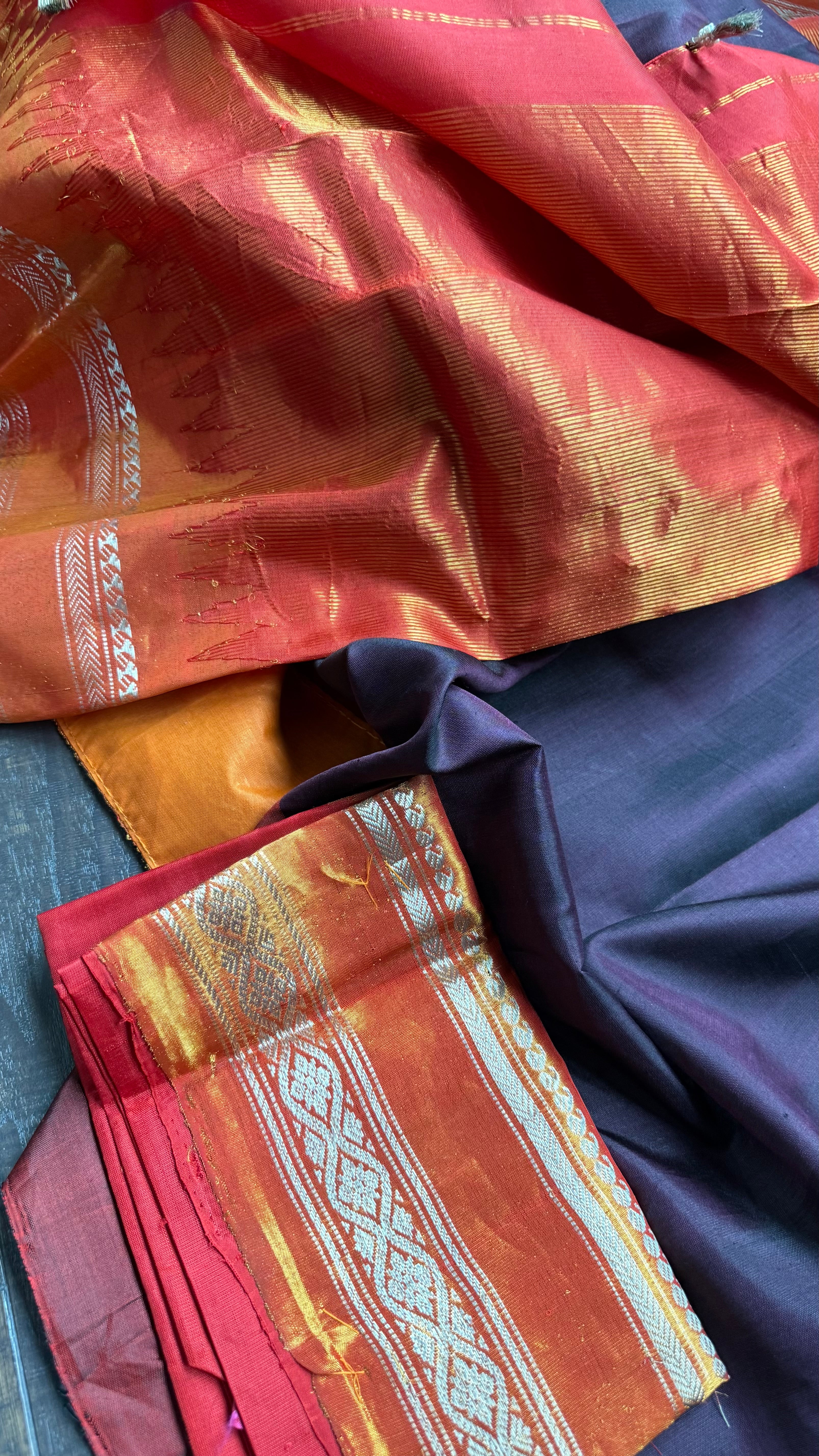 Pure Silk Kuttu Gadwal - Dark Chocolate Brown Orange