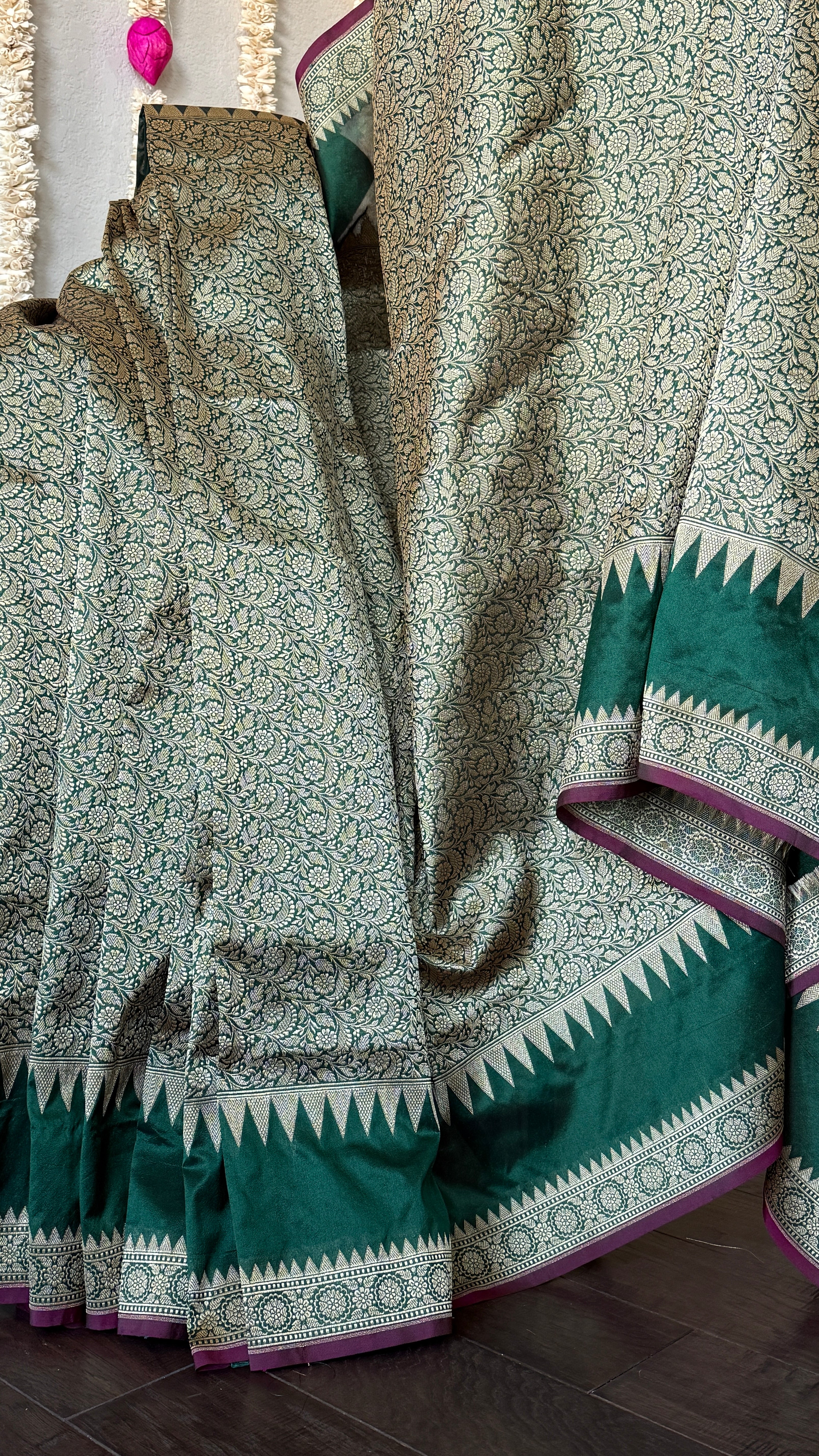 Soft Silk Banaras Brocade Saree - Dark Green