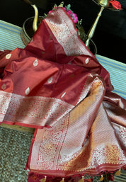 Pure Silk Katan Banarasi- Brick Red Kadhua