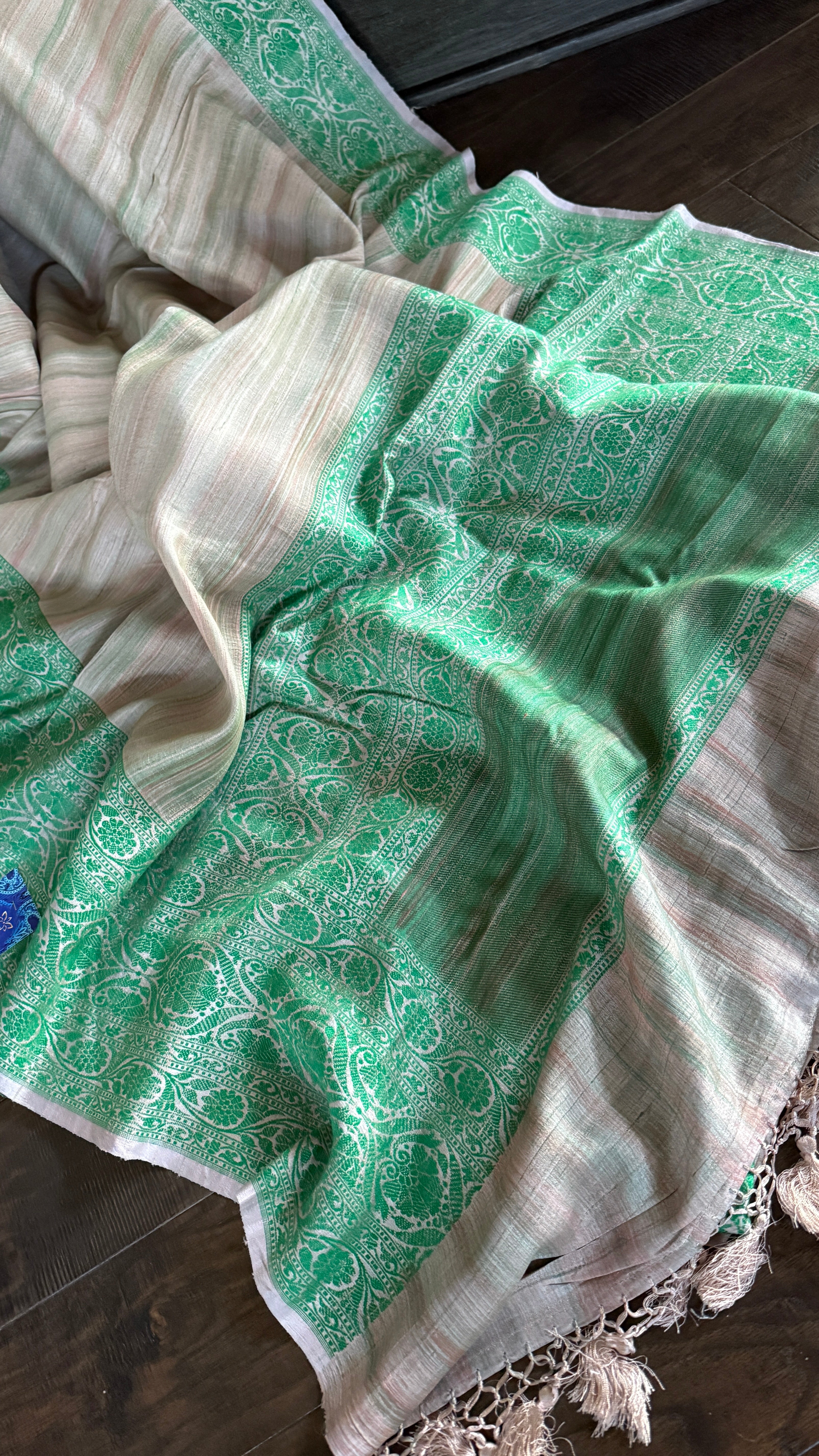 Tussar Silk Banarasi - Grey Green Resham Woven