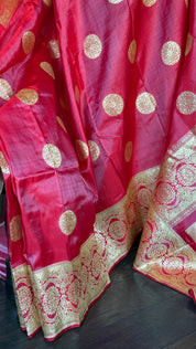 Pure Silk Mashru Banarasi- Raspberry Red Dual Shaded