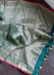 Pure Silk Katan Banarasi- Peocock Green Dual Shaded