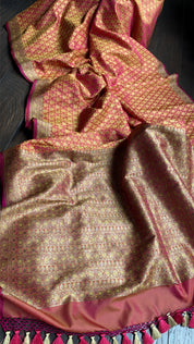 Soft Silk Banarasi - Pink yellow Dual Shaded Woven