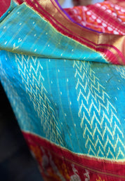 Pure Silk Ikat - Sea Green Firozi Red Purple Pochampally
