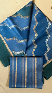 Kora Silk Leheriya Banarsi - Blue Shaded