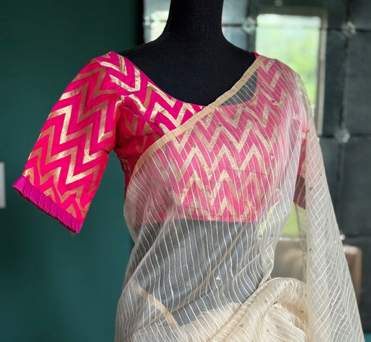 Designer Blouse - Pink Chevron Woven