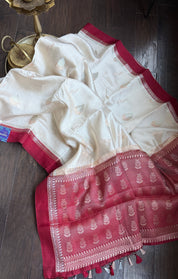 Chiniya Silk Banarasi - Cream Maroon Woven