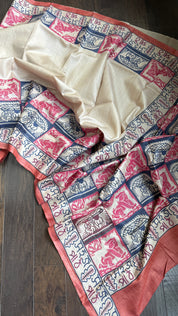 Pure Tussar Silk Kantha Stitch -  Tussar Color Sahaj Path