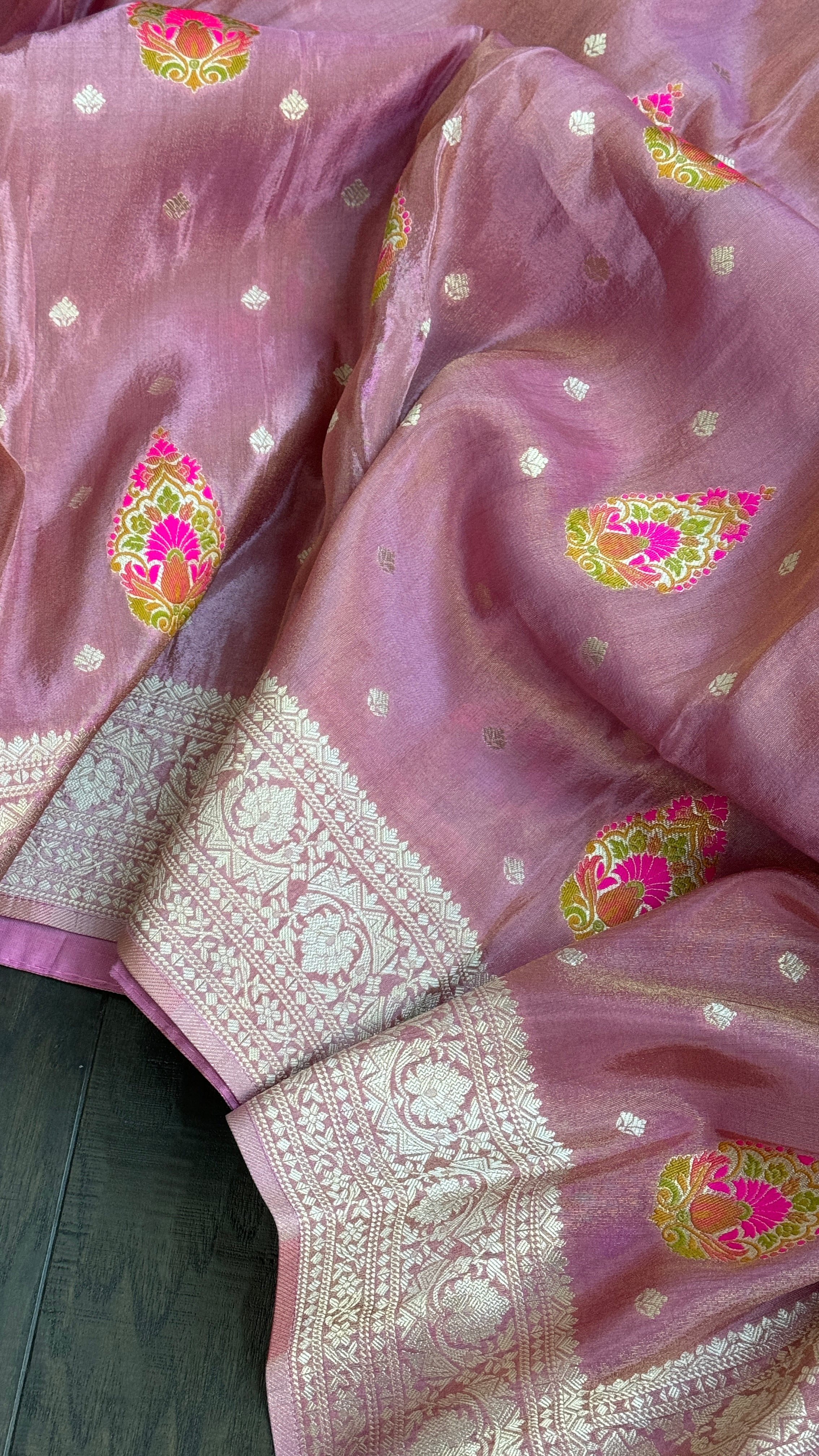 Designer Tissue Silk Banarai - Pink Meenakari