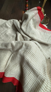 Pure Khadi Cotton Jute Handloom - Off White Red