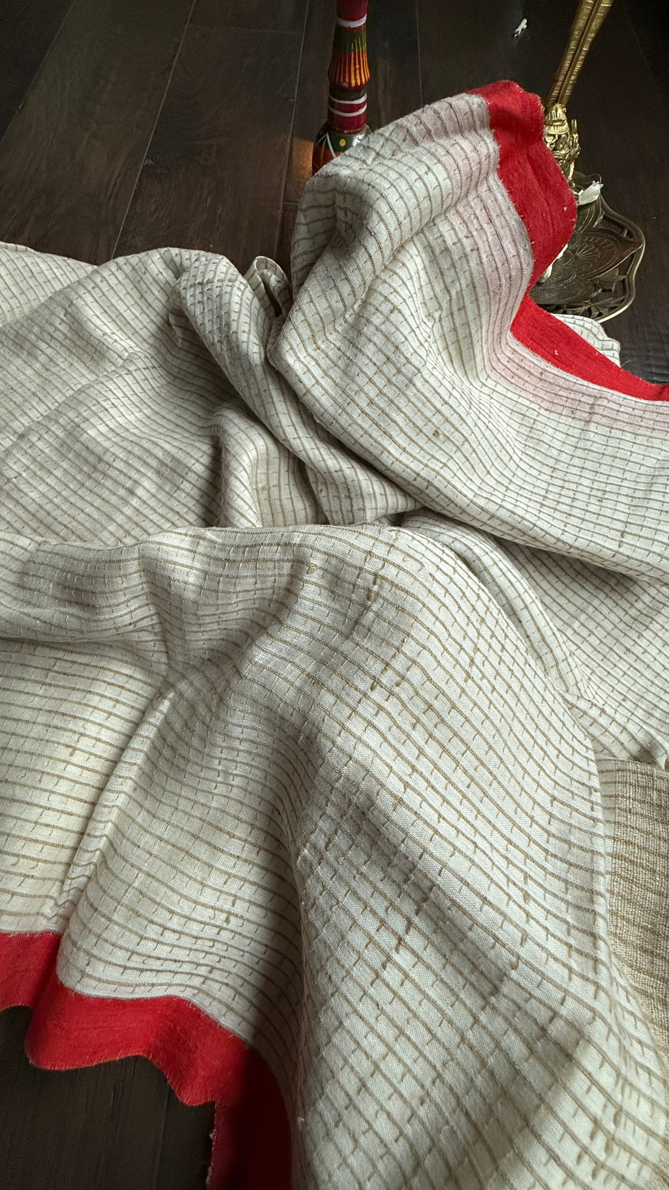 Pure Khadi Cotton Jute Handloom - Off White Red