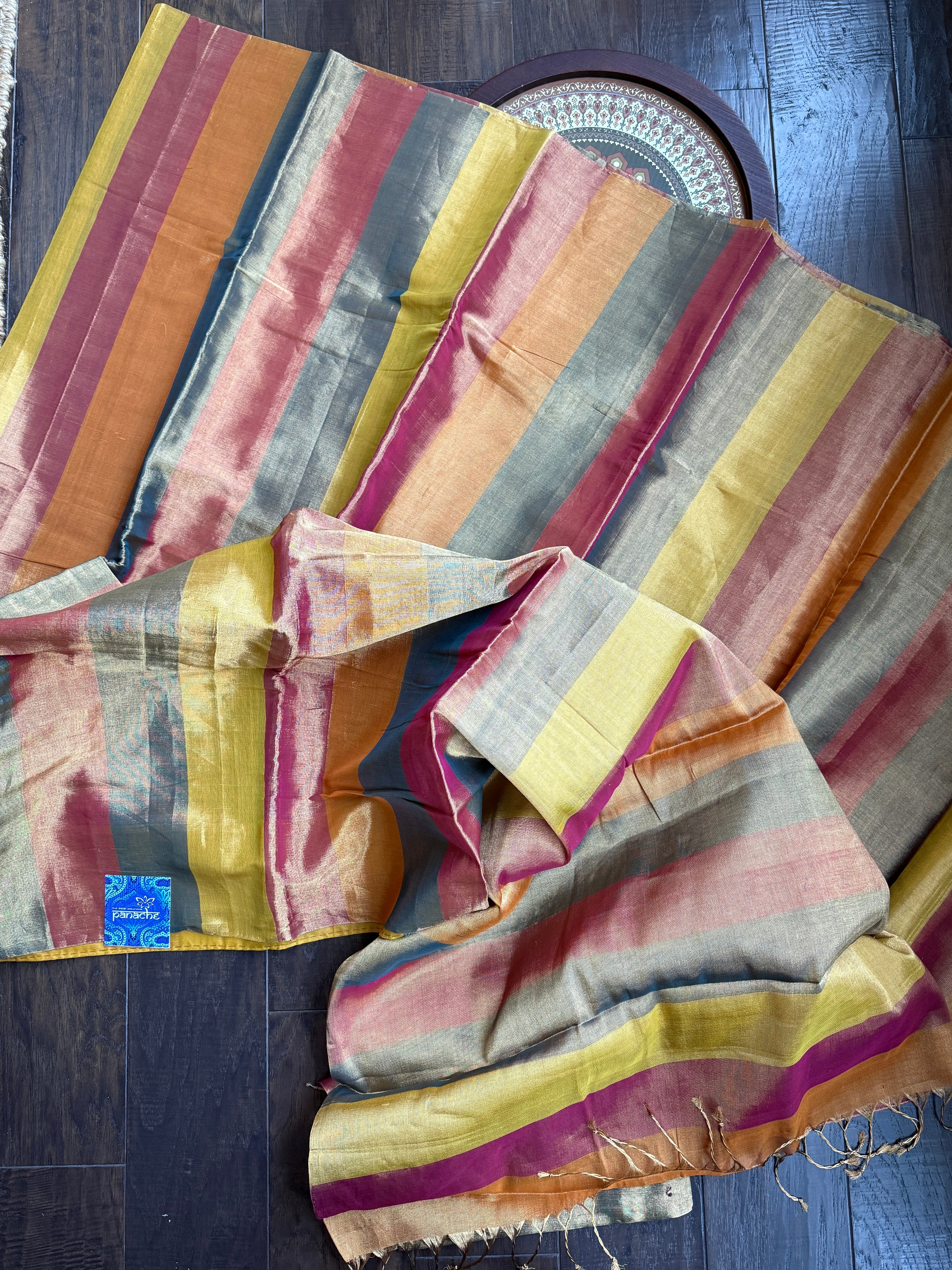 Chanderi Tissue Silk - Multi Color woven Rangkat