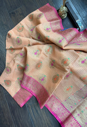 Cotton Silk Banaras Chanderi - Peach Pink