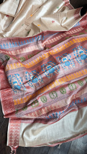 Pure Tussar Silk - Tan Beige Rust Brown Dolabedi