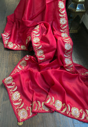 Soft Silk Embroidered - Red
