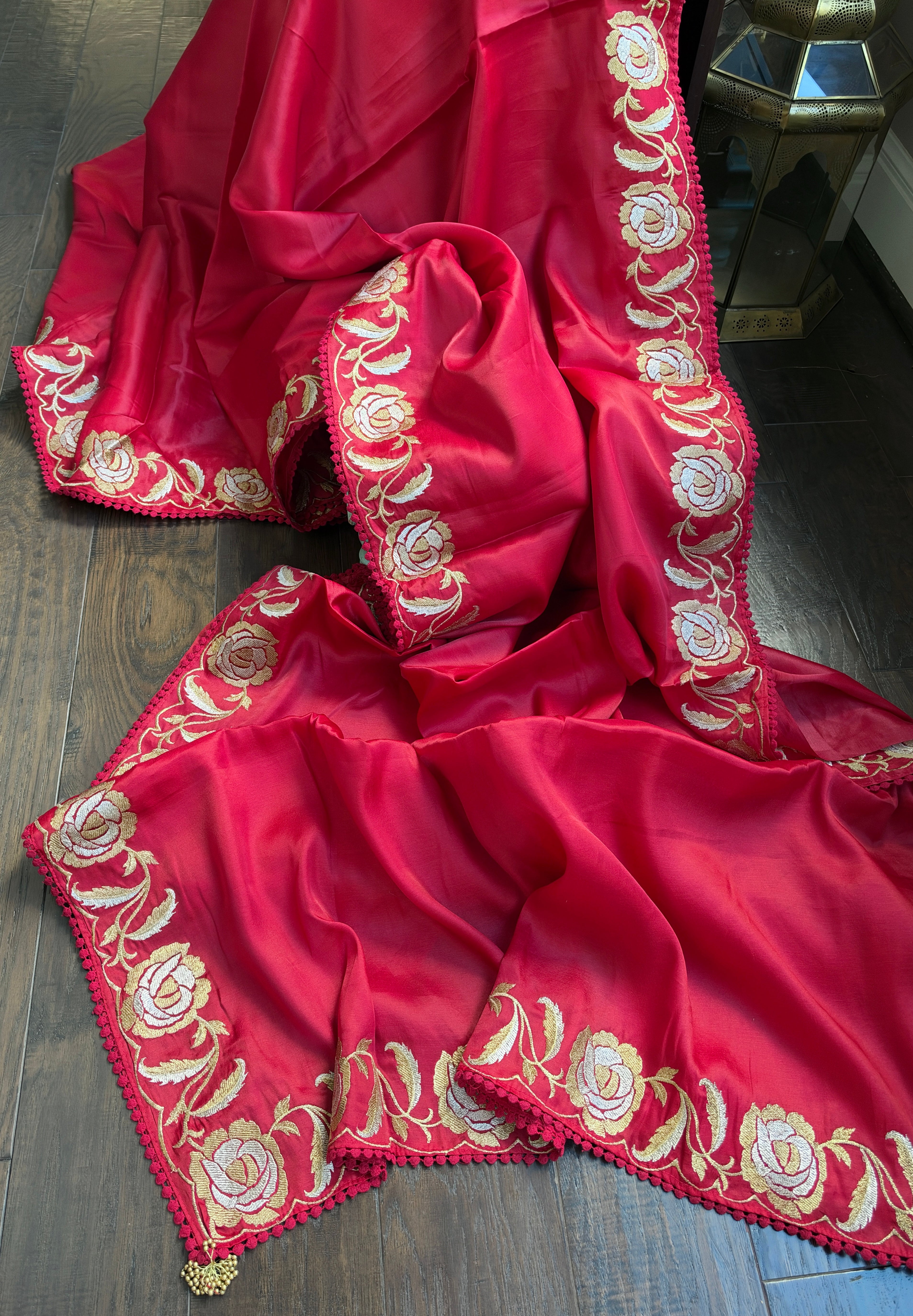 Soft Silk Embroidered - Red