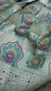 Pure Katan Silk Banarasi - Aqua Blue Multi Meenakari