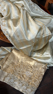 Designer Tissue Silk - Silver Golden Embroidered 2
