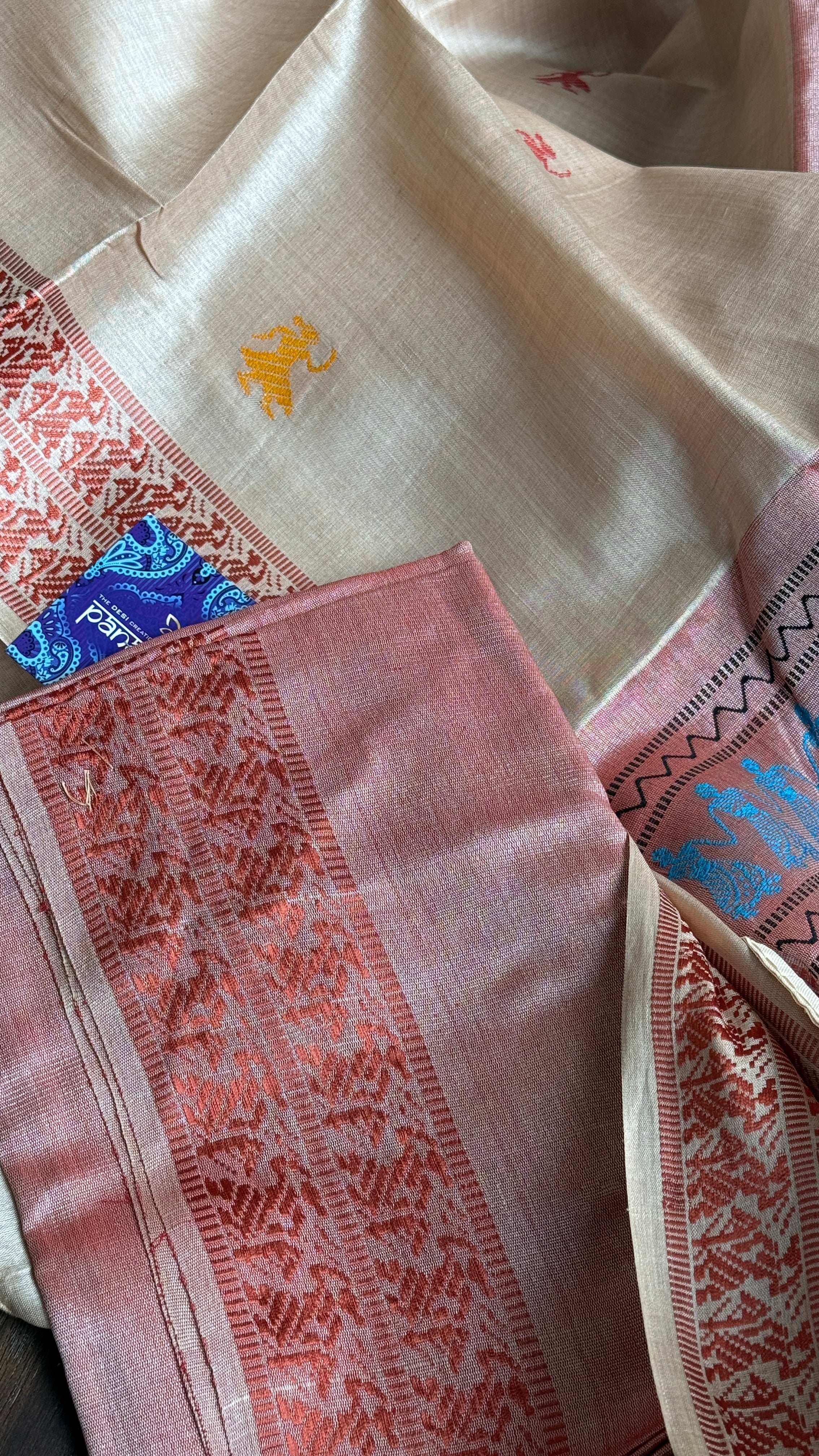 Pure Tussar Silk - Tan Beige Rust Brown Dolabedi
