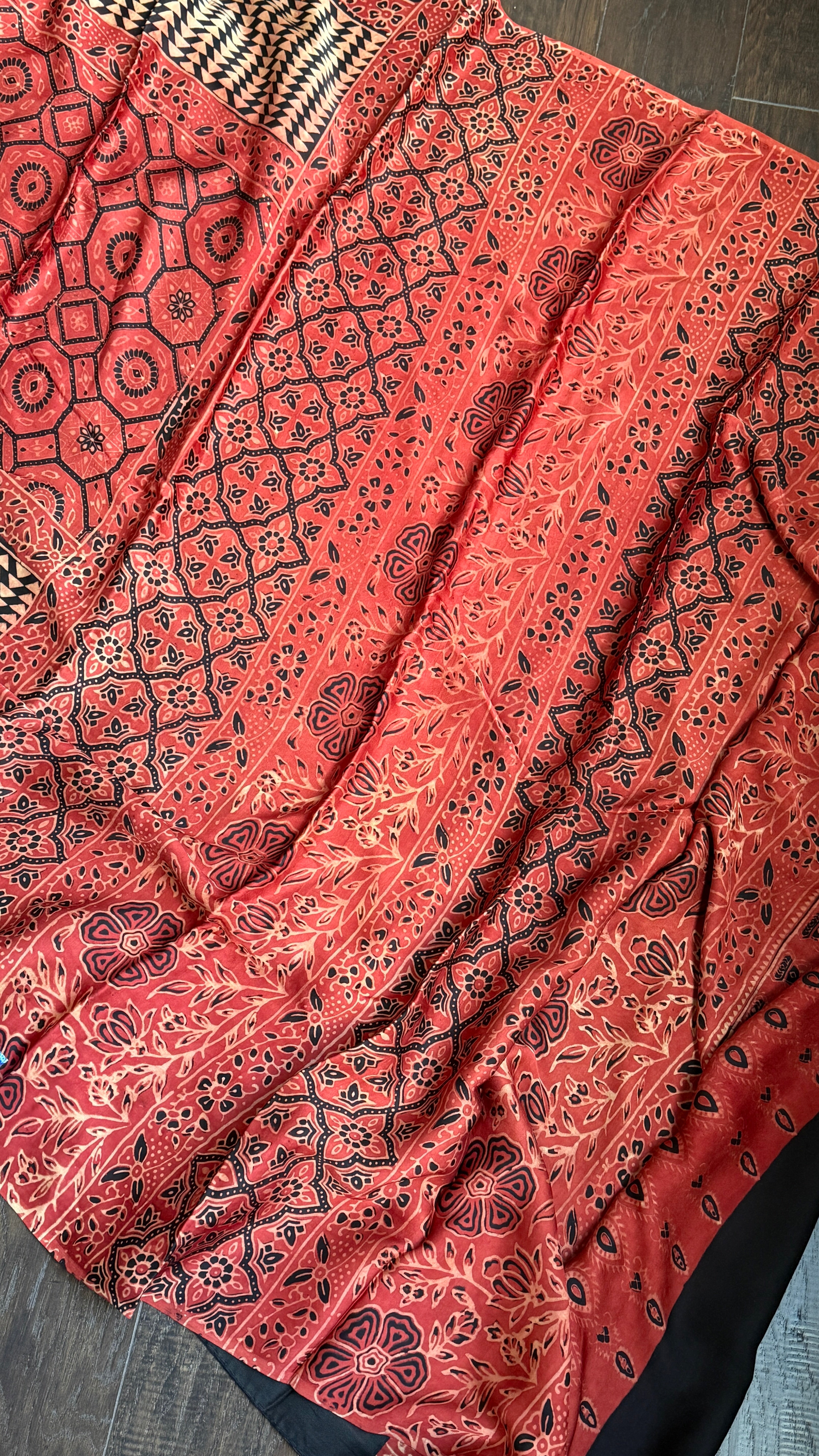 Modal Silk Ajrakh - Maroon Black