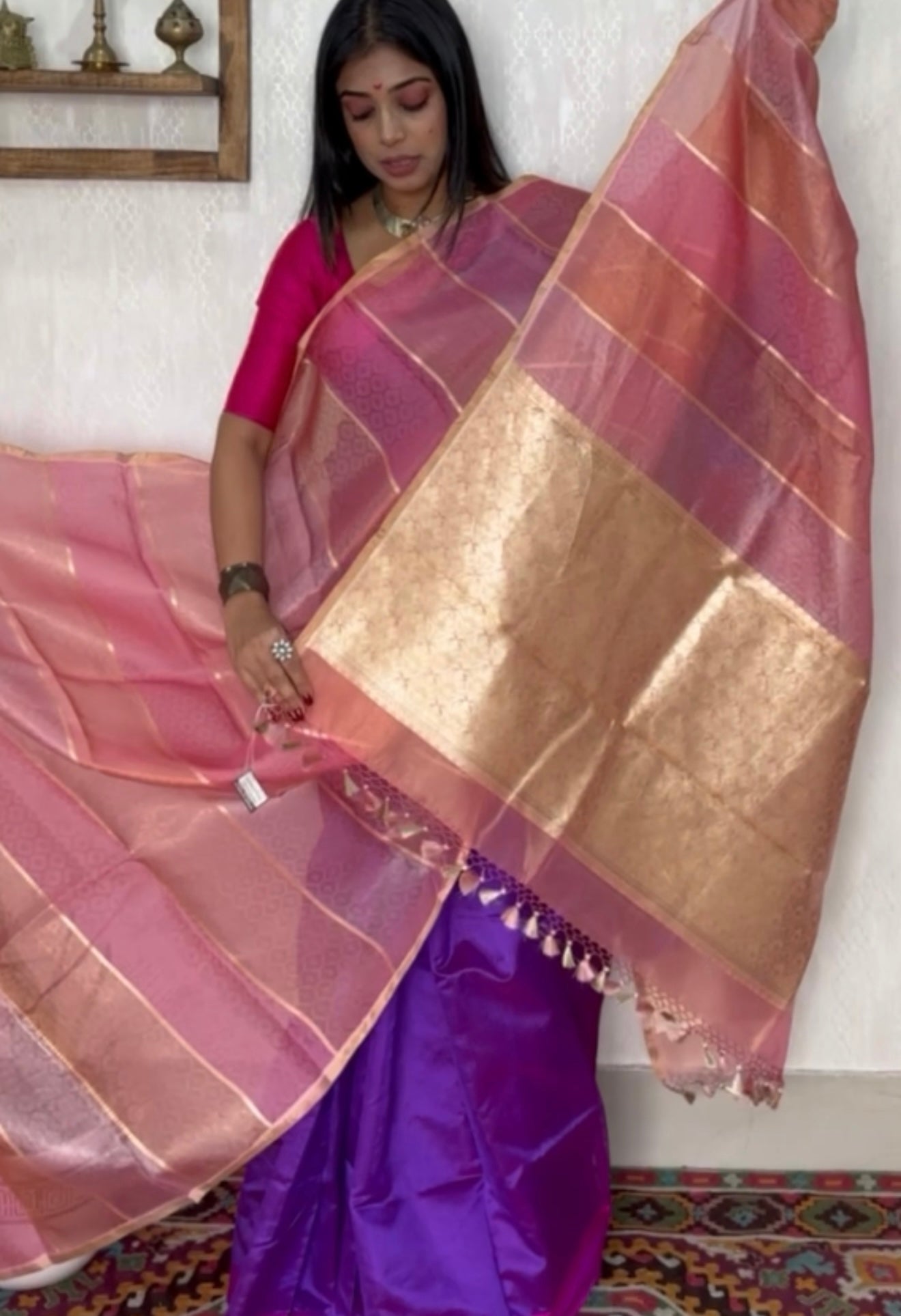 Tissue Organza Silk Banarsi - Rangkat Peach Pink