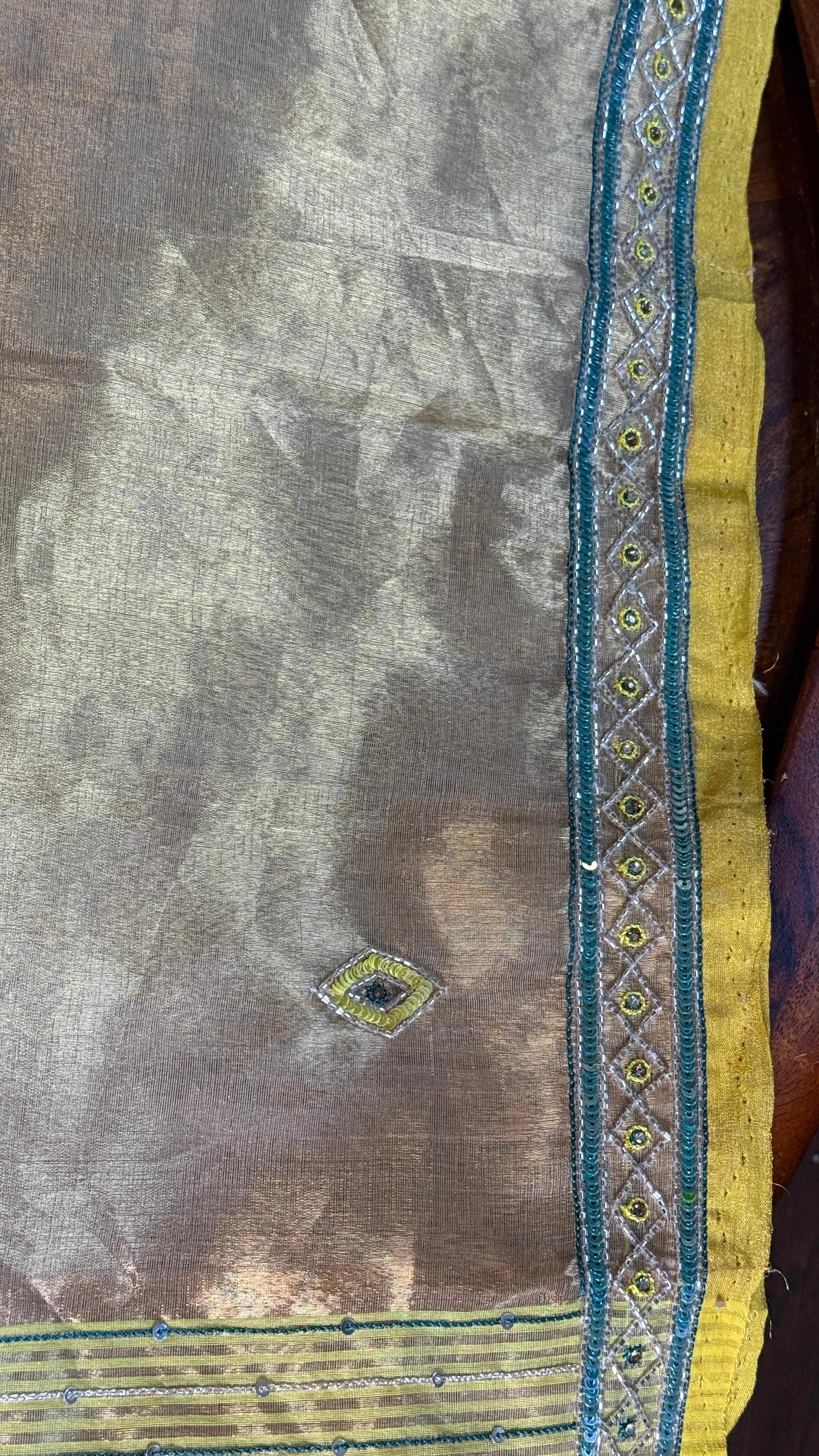 Hand Zardozi Pure Chanderi Tissue Silk - Golden Yellow Woven