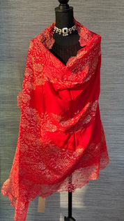 Pure Pashmina Lace Stole - Red