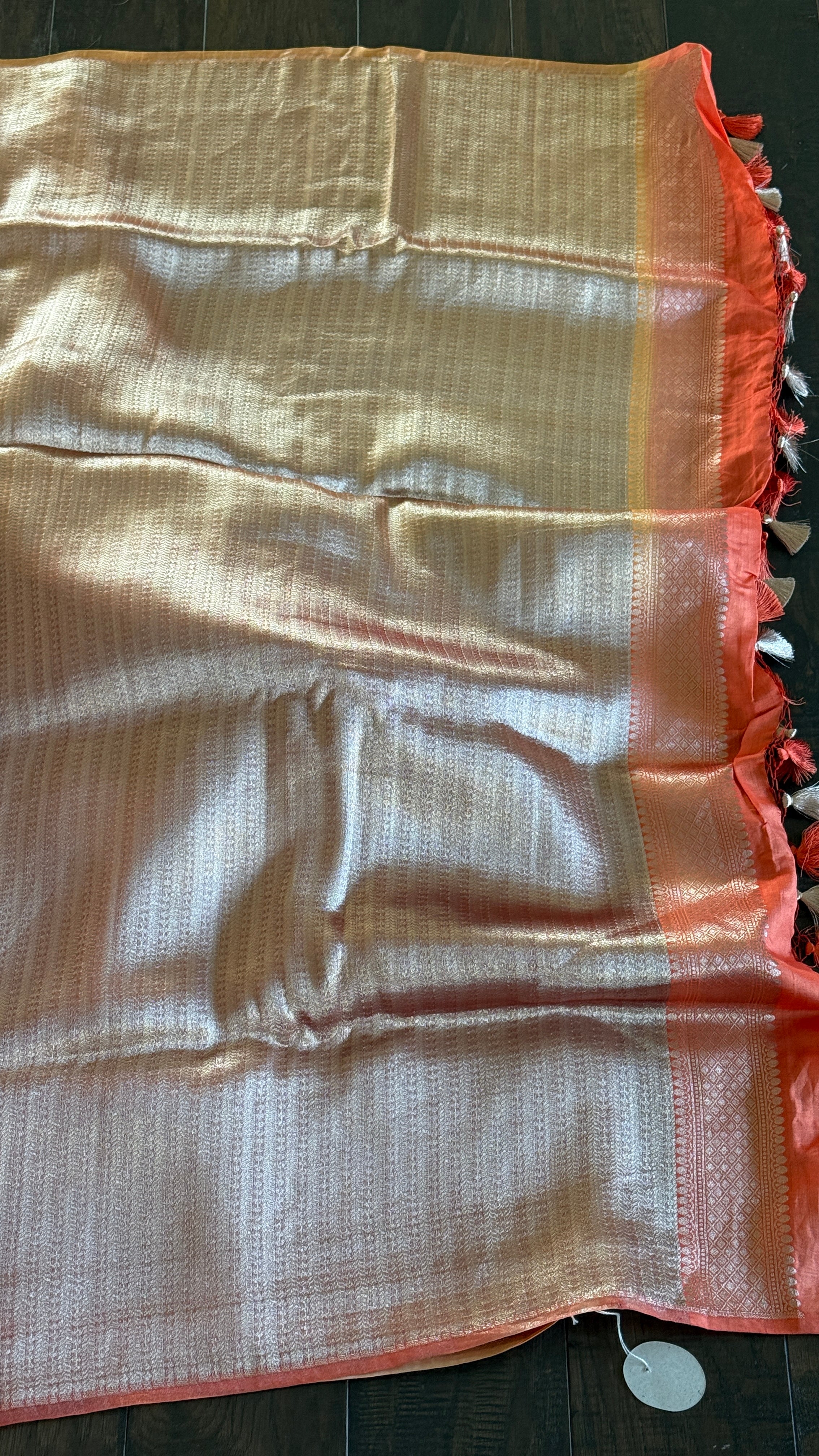 Designer Soft Silk Brocade Banarasi - Peach Pink Golden Tie-Dye