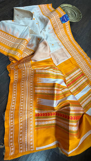 Gadwal Soft Silk - Cream Yellow Orange