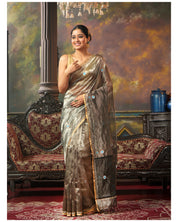 Pure Chanderi Tissue Silk - Grey Hand Zardozi