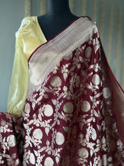Pure Silk Katan Jaal Banarasi- Dark Maroon