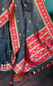 Pure Tassur Silk Banarasi - Black Red Jamdaani
