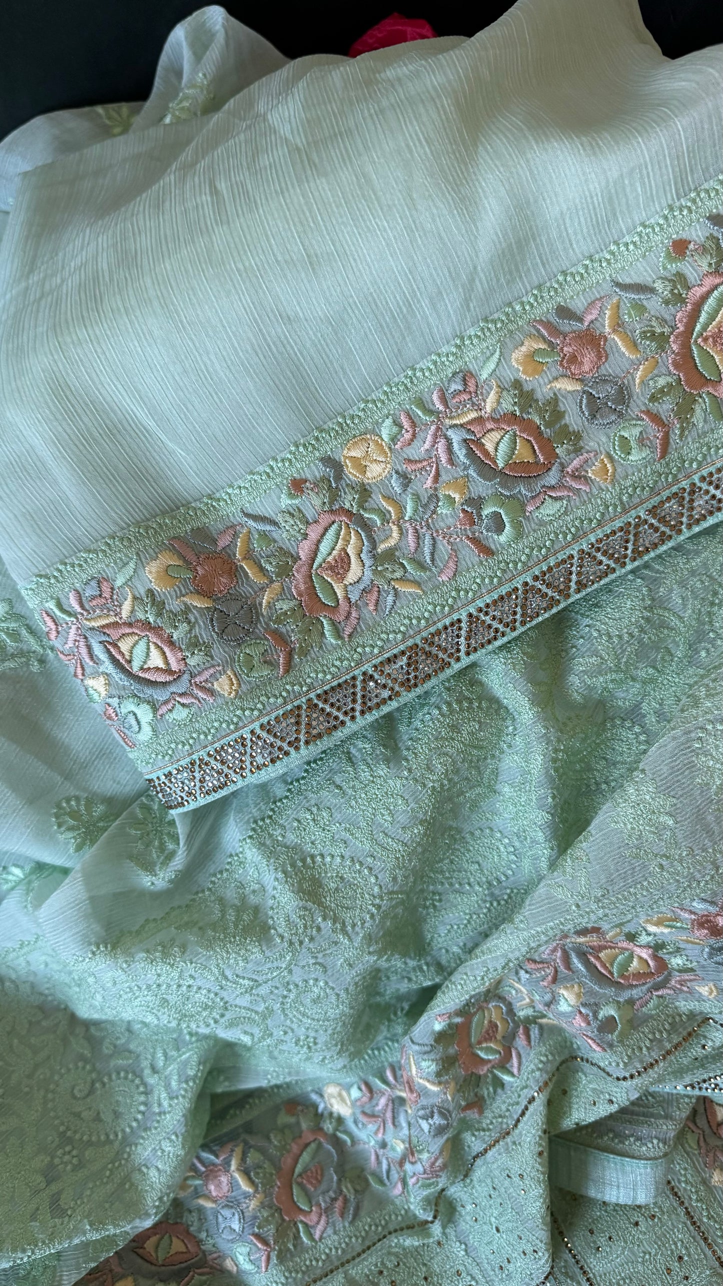 Designer Chiffon Embroidered - Pista Green