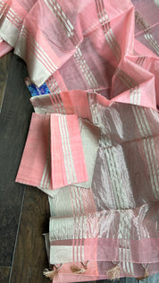 Chanderi Organza Silk - Pink Zari Striped